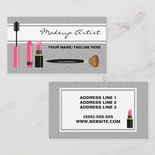 Mascara lipstick en penseelschrijver visitekaartje (Voorkant / Achterkant)