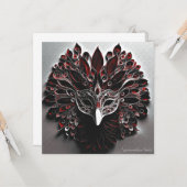 Máscara veneciana de pavo real rojo. kaart (Voorkant / Achterkant in situ)