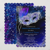 Mascarada de Cumpleaños Personalizada Azul Real Kaart (Voorkant / Achterkant)