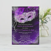 Mascarada de cumpleaños personalizada en negro kaart (Staand voorkant)