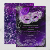 Mascarada de cumpleaños personalizada en negro kaart (Voorkant / Achterkant)