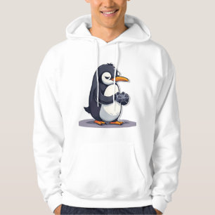 Mascotte van pinguïn-gamer met dode blik hoodie