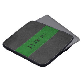 Masculinair zwart en groen kunstleder laptop sleeve