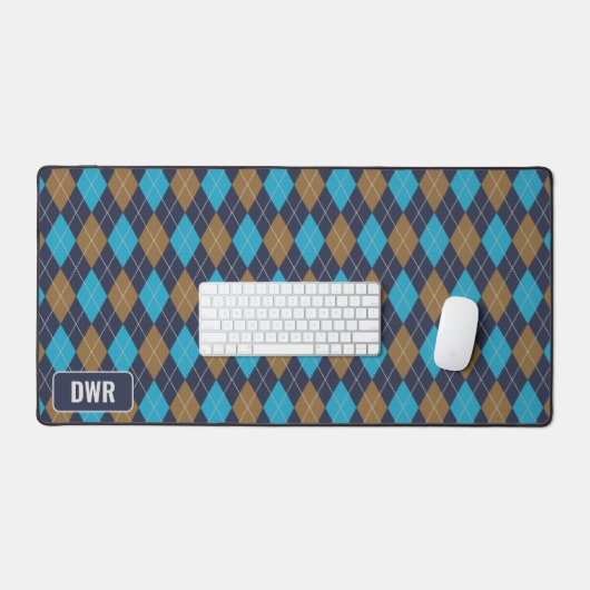 Masculine Argyle - Navy, Blauw, Tan - Zijn Initial Bureaumat (Keyboard & Muis)