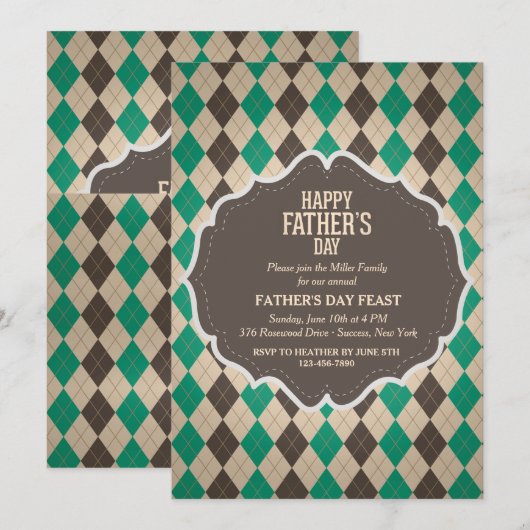 Masculine Argyle Vaderdag Uitnodiging (Voorkant / Achterkant)