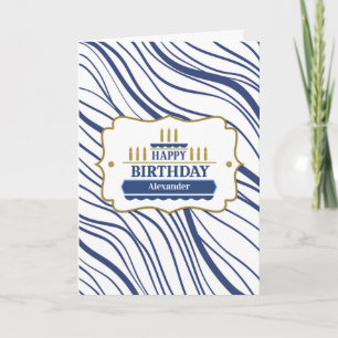 Masculine Birthday met Abstracte marineblauwe lijn Kaart