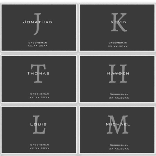 Masculine Black and White  Initial + Name Monogram Sticker (Voorkant)