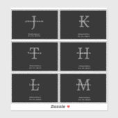 Masculine Black and White  Initial + Name Monogram Sticker (Vel)