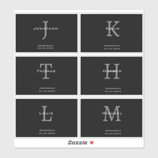 Masculine Black and White Initial + Name Monogram Sticker (Vel)