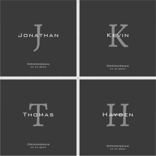 Masculine Black and White Initial + Name Monogram Sticker (Voorkant)