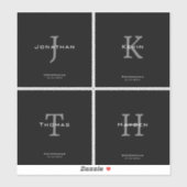 Masculine Black and White Initial + Name Monogram Sticker (Vel)