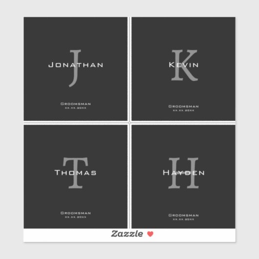 Masculine Black and White Initial + Name Monogram Sticker (Vel)