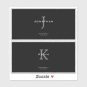 Masculine Black and White Initial + Name Monogram Sticker (Vel)