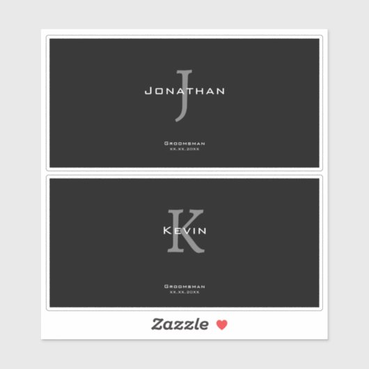 Masculine Black and White Initial + Name Monogram Sticker (Vel)
