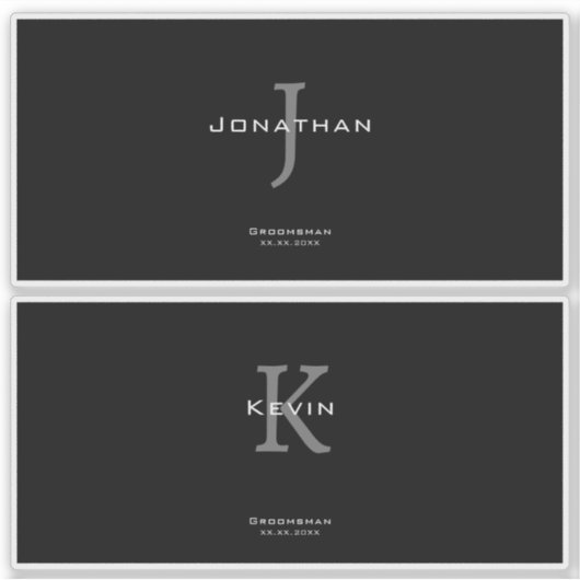 Masculine Black and White Initial + Name Monogram Sticker (Voorkant)