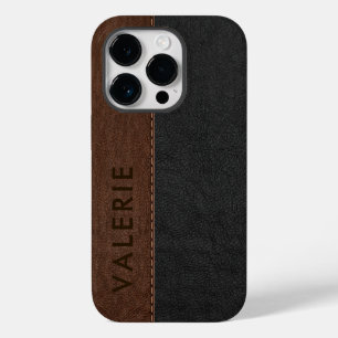 Masculine Black & Brown  Faux Leather Hoesje- Case-Mate iPhone 14 Pro Hoesje
