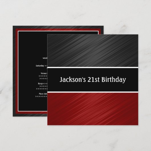 Masculine Black Dark Red Stripes Party Kaart (Voorkant / Achterkant)