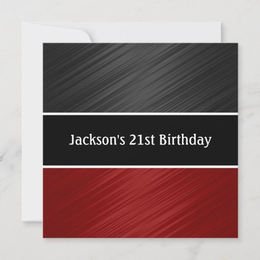 Masculine Black Dark Red Stripes Party Kaart (Voorkant)