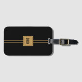 Masculine Black en Gold Monogram Bagagelabel (Voorkant (horizontaal))