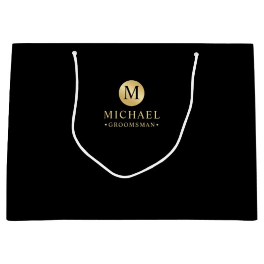 Masculine Black en Gold Personalized Groomsmen Groot Cadeauzakje (Voorkant)