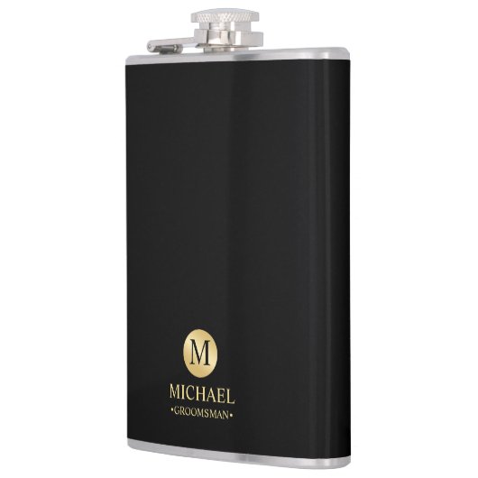 Masculine Black en Gold Personalized Groomsmen Heupfles (Links)