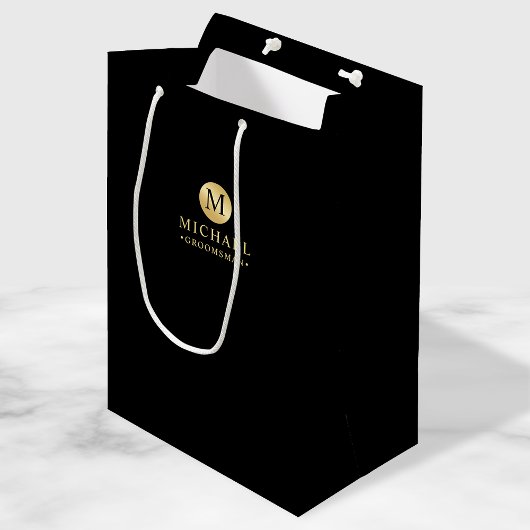 Masculine Black en Gold Personalized Groomsmen Medium Cadeauzakje