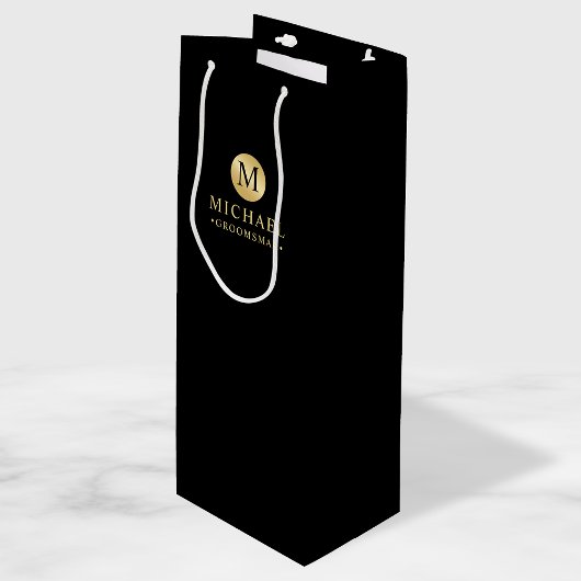 Masculine Black en Gold Personalized Groomsmen Wijn Cadeautas