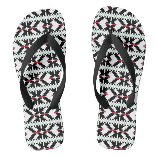 Masculine Black en white Latvian tribal folk art Teenslippers (Voetbed)