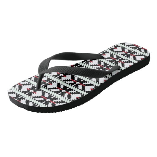 Masculine Black en white Latvian tribal folk art Teenslippers (Schuin)