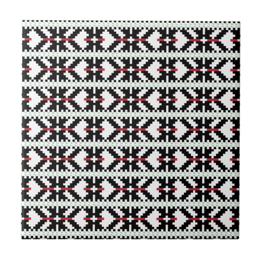 Masculine Black en white Latvian tribal folk art Tegeltje (Voorkant)