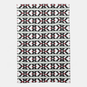 Masculine Black en white Latvian tribal folk art Theedoek