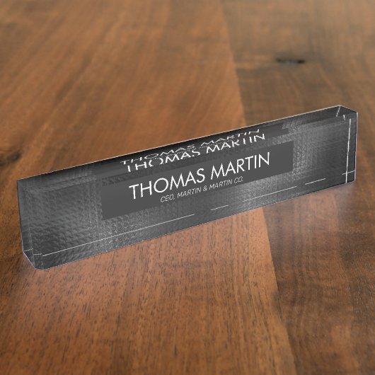 Masculine Black Leather Office Desk Name Naambordje (Zijkant)