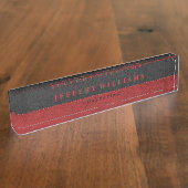 Masculine Black Leather Red-accessoires Naambordje (Zijkant)