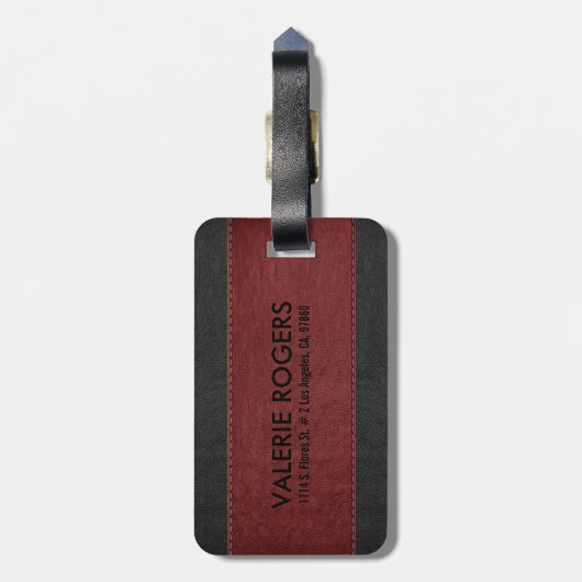 Masculine Black & Red  Faux-leder Bagagelabel (Achterkant verticaal)