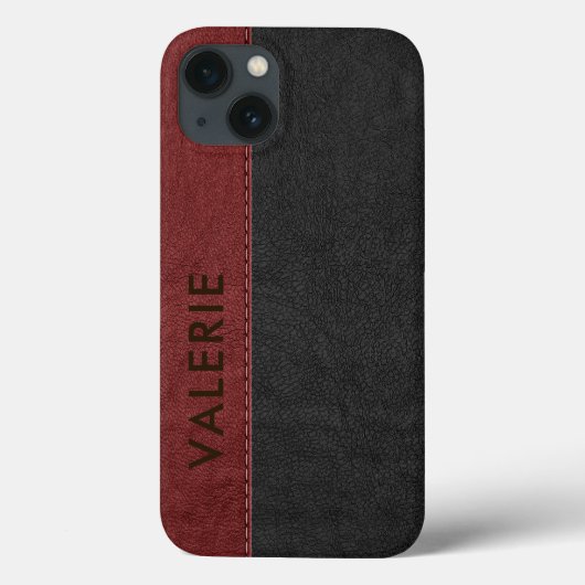 Masculine Black & Red Faux-leder Case-Mate iPhone Case (Achterkant)