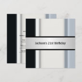 Masculine Black White Blue 21st Birthday Party Kaart (Voorkant / Achterkant)