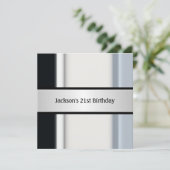 Masculine Black White Blue 21st Birthday Party Kaart (Staand voorkant)