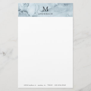 masculine blauw marmer monogram briefpapier