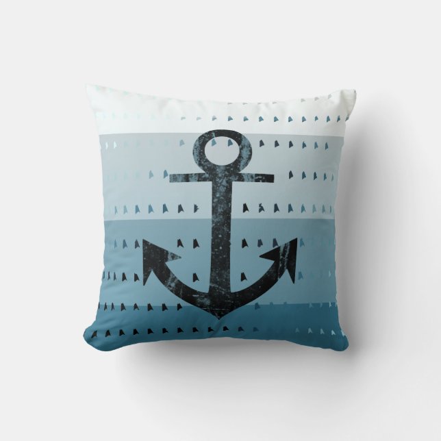 Masculine Blue Anchor Nautical Pattern Design Kussen (Voorkant)