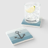 Masculine Blue Anchor Nautical Pattern Design Stenen Onderzetter (Zijkant)