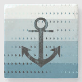 Masculine Blue Anchor Nautical Pattern Design Stenen Onderzetter (Voorkant)