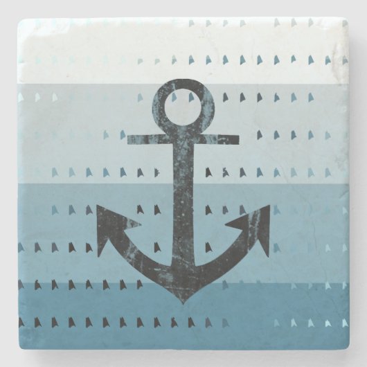 Masculine Blue Anchor Nautical Pattern Design Stenen Onderzetter (Voorkant)