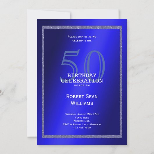Masculine Blue en Glitter Lijst 50th Birthday Kaart (Voorkant)