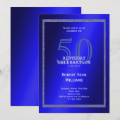 Masculine Blue en Glitter Lijst 50th Birthday Kaart (Voorkant / Achterkant)