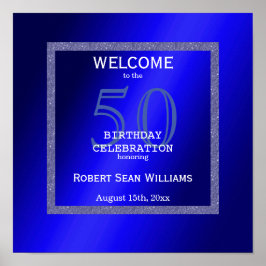 Masculine Blue en Glitter Lijst 50th Birthday Poster