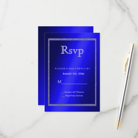 Masculine Blue en Glitter Lijst 50th Birthday RSVP Kaartje (Voorkant / Achterkant in situ)