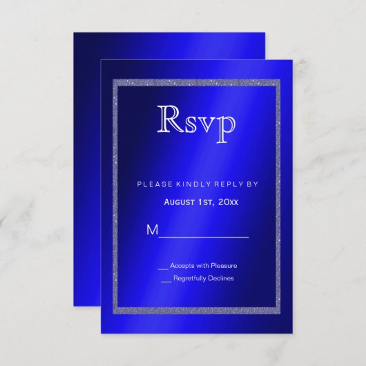 Masculine Blue en Glitter Lijst 50th Birthday RSVP Kaartje (Voorkant / Achterkant)