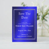 Masculine Blue en Glitter Lijst 50th Birthday Save The Date (Staand voorkant)