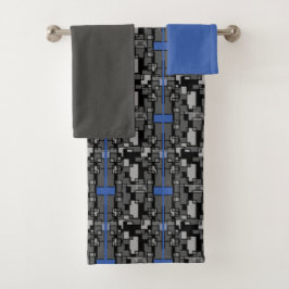 Masculine Blue Gray Geometric Bath-handdoekset Bad Handdoek