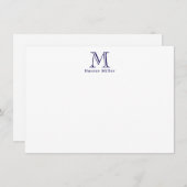 Masculine Blue Initiaal Monogram en Naam Flat Note (Voorkant / Achterkant)